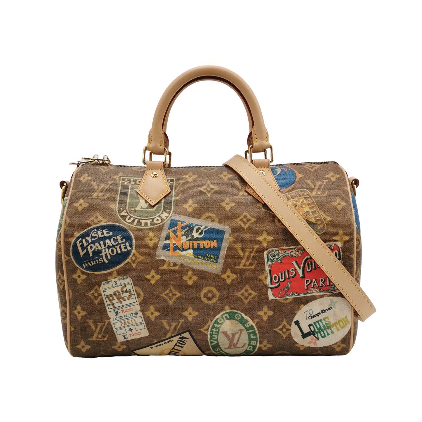 Louis Vuitton Speedy 30 Bandouliere Monogram Hotel Labels