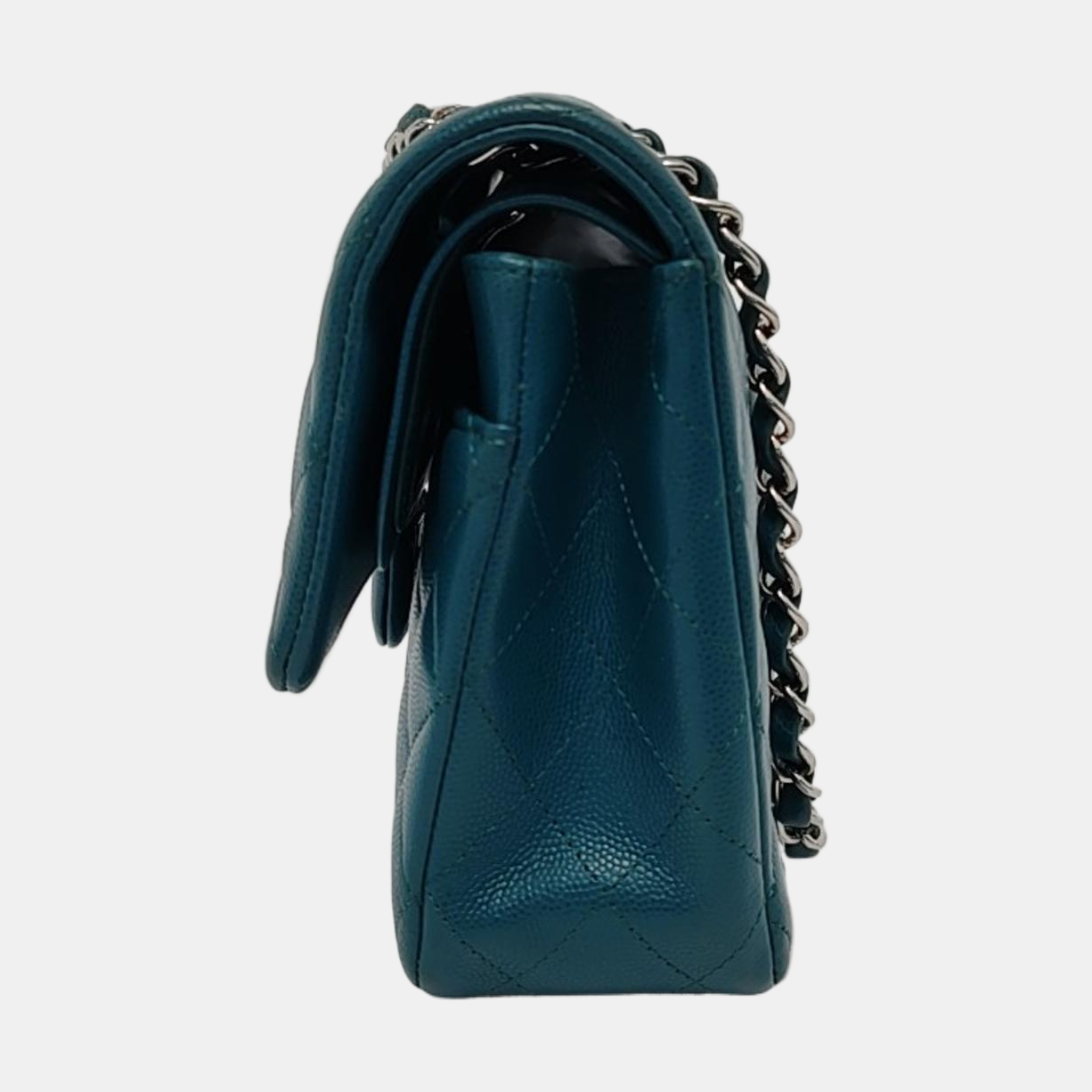 Chanel Classic Flap Medium Teal Green Caviar Leather with Silver Hardware