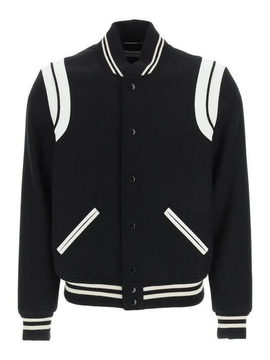 Luxury Saint Laurent Trending 2025 Teddy Bomber Jacket in Wool Black White