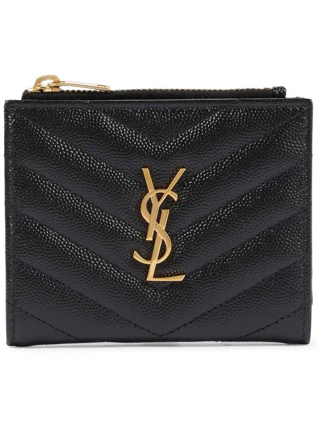 Luxury Saint Laurent Trending 2025 Cassandre Matelasse Grain De Poudre Embossed Leather Half Wallet Black