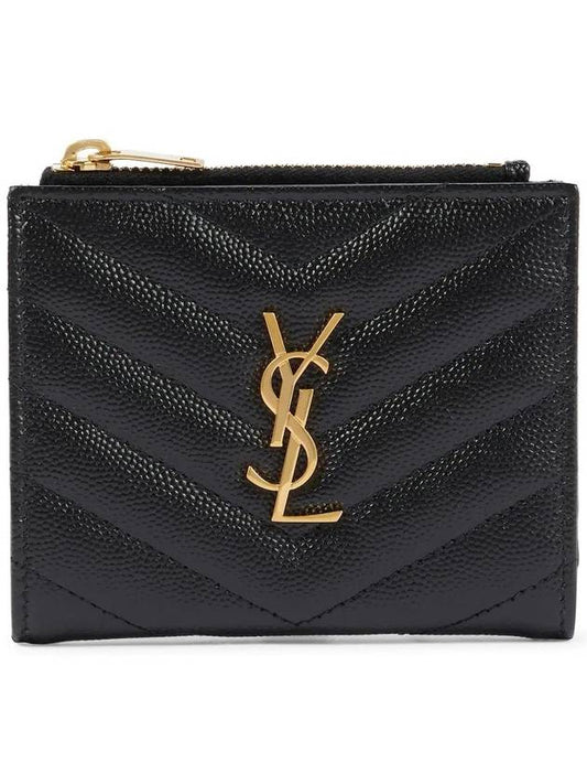 Luxury Saint Laurent Trending 2025 Cassandre Matelasse Grain De Poudre Embossed Leather Half Wallet Black