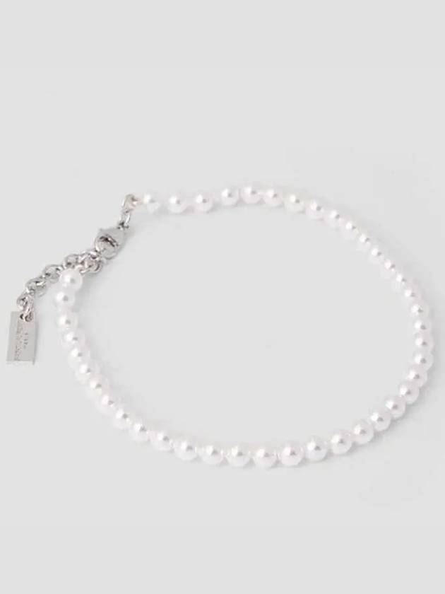 Luxury Saint Laurent Trending 2025 Logo Plaque Glass Pearl Bracelet Cream