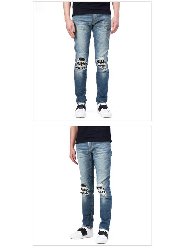 Luxury Saint Laurent Trending 2025 Men's Leather Stud Washed Jeans Blue