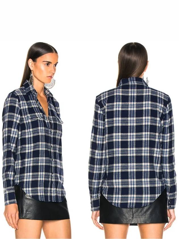 Luxury Saint Laurent Trending 2025 Women's Classic Western Check Shirt Blue