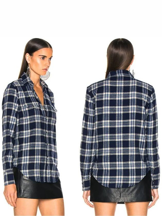 Luxury Saint Laurent Trending 2025 Women's Classic Western Check Shirt Blue