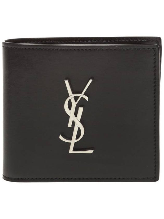 Luxury Saint Laurent Trending 2025 Logo Plaque Half Wallet Black