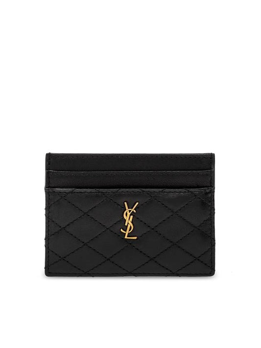 Luxury Saint Laurent Trending 2025 Gabi Quilted Lambskin Card Wallet Black