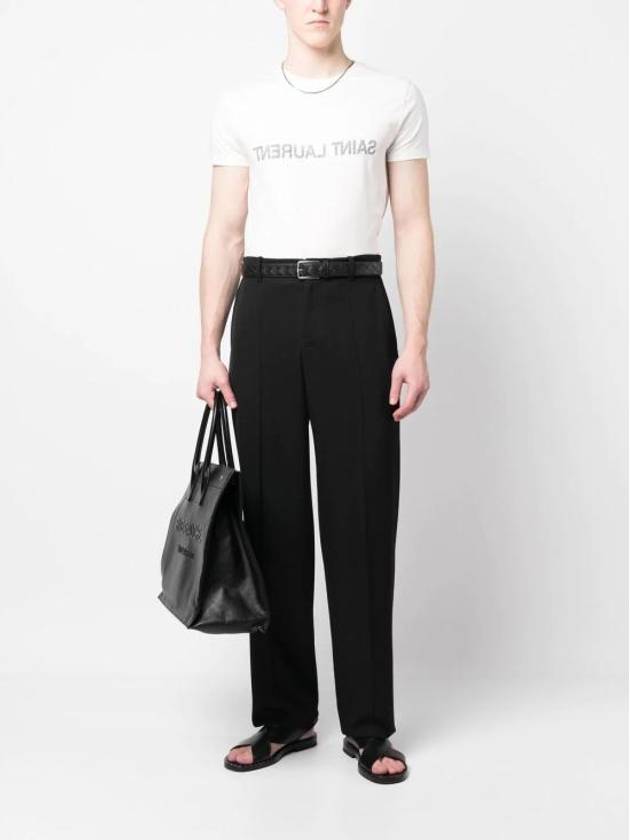 Luxury Saint Laurent Trending 2025 Reverse Logo Print Cotton Short Sleeve T-Shirt White