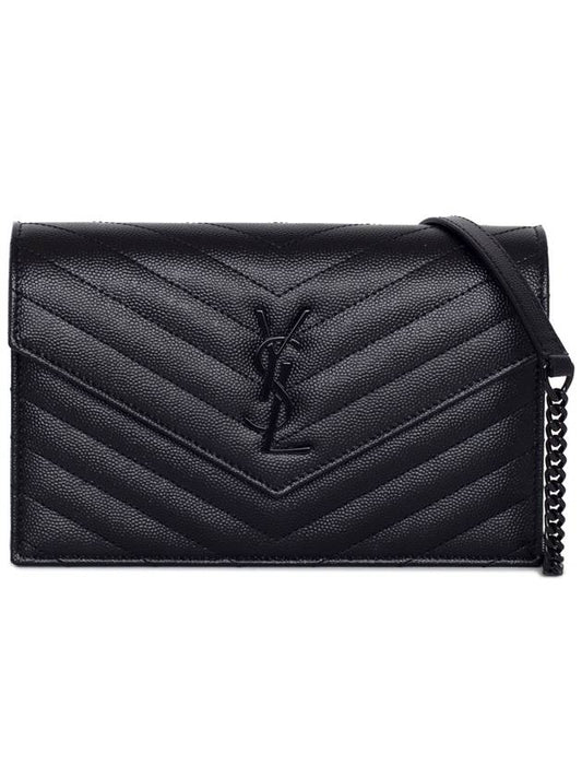 Luxury Saint Laurent Trending 2025 Monogram Envelope Chain Small Wallet Cross Bag Black
