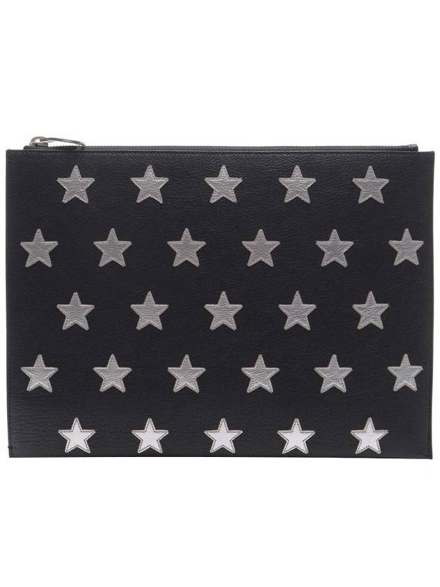 Luxury Saint Laurent Trending 2025 Star Patch Leather Clutch Bag Black