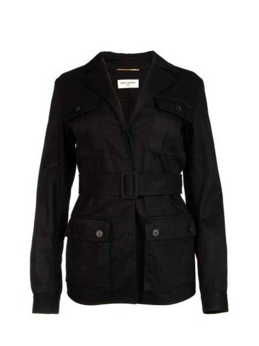 Luxury Saint Laurent Trending 2025 Safari Cotton Gabardine Linen Jacket Black
