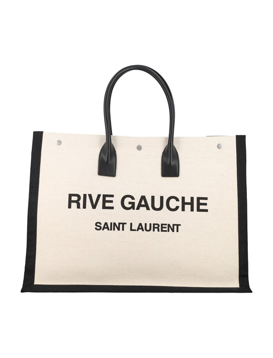 Luxury Saint Laurent Trending 2025 Men's Rive Gauche Large Tote Bag in Greige Black | 24A509415FAAVU Color 9083