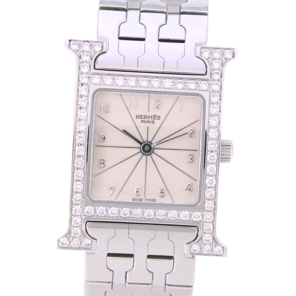HERMES Watches Quartz HH1.230  Stainless Steel clear Bezel Diamond H watch white dial Women