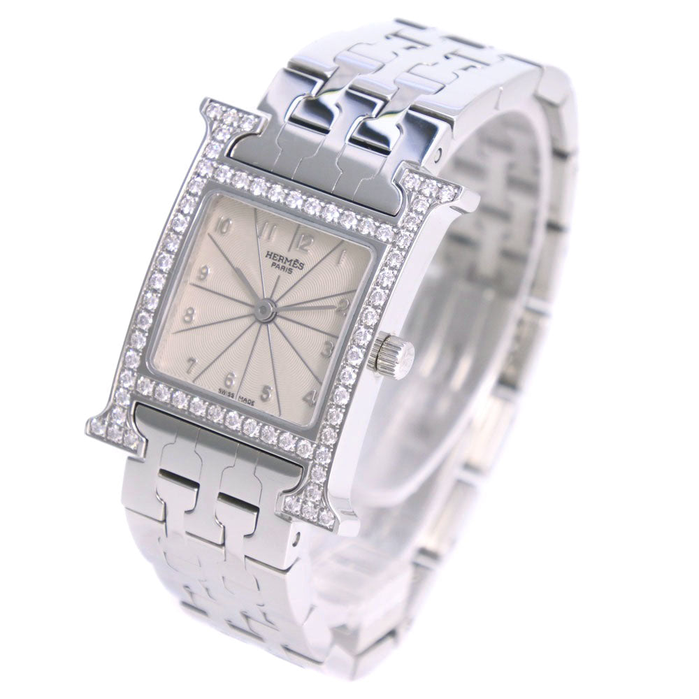 HERMES Watches Quartz HH1.230  Stainless Steel clear Bezel Diamond H watch white dial Women