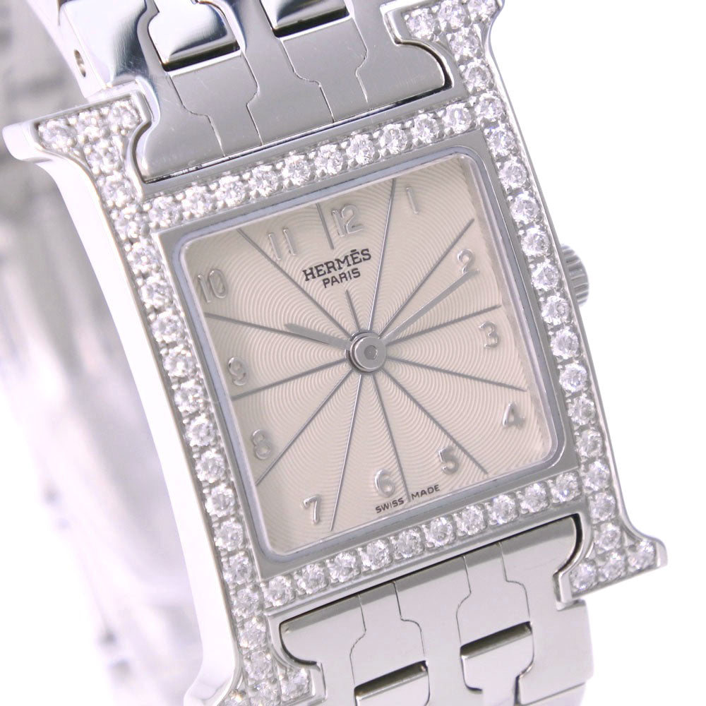 HERMES Watches Quartz HH1.230  Stainless Steel clear Bezel Diamond H watch white dial Women