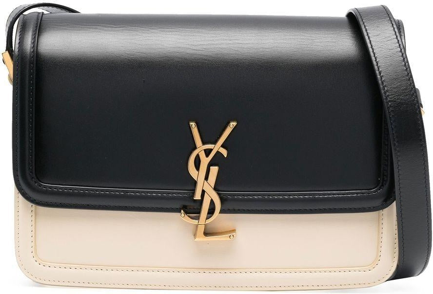 Luxury Saint Laurent Trending 2025 Women's Solferino Logo Plaque Shoulder Bag in Nero/Burro | 63430516C7W1089