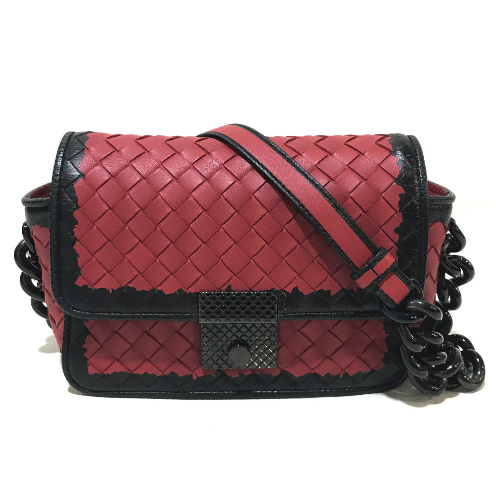 BOTTEGAVENETA Shoulder Bag 339270 lambskin Red x black INTRECCIATO Mini Chain Women