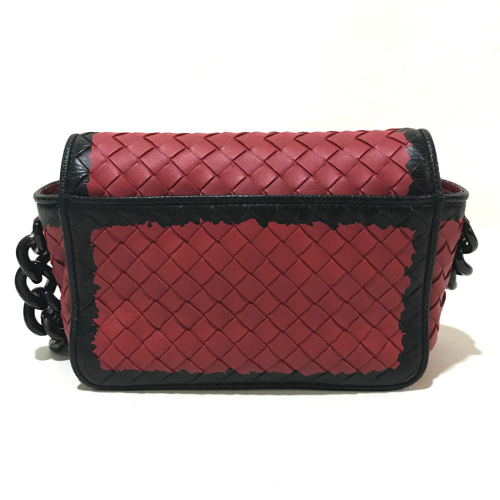 BOTTEGAVENETA Shoulder Bag 339270 lambskin Red x black INTRECCIATO Mini Chain Women