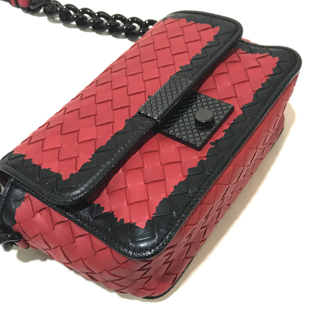BOTTEGAVENETA Shoulder Bag 339270 lambskin Red x black INTRECCIATO Mini Chain Women