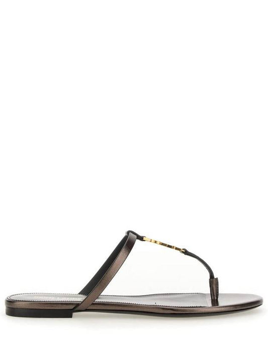 Luxury Saint Laurent Trending 2025 Cassandra Slide Leather Flip Flops Brown