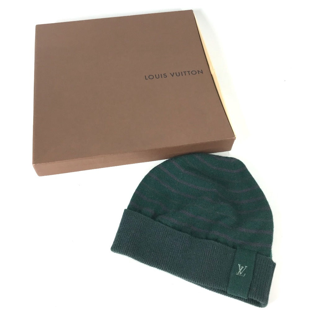 LOUIS VUITTON Knit hat Wool, Cashmere green LV logo border Women M