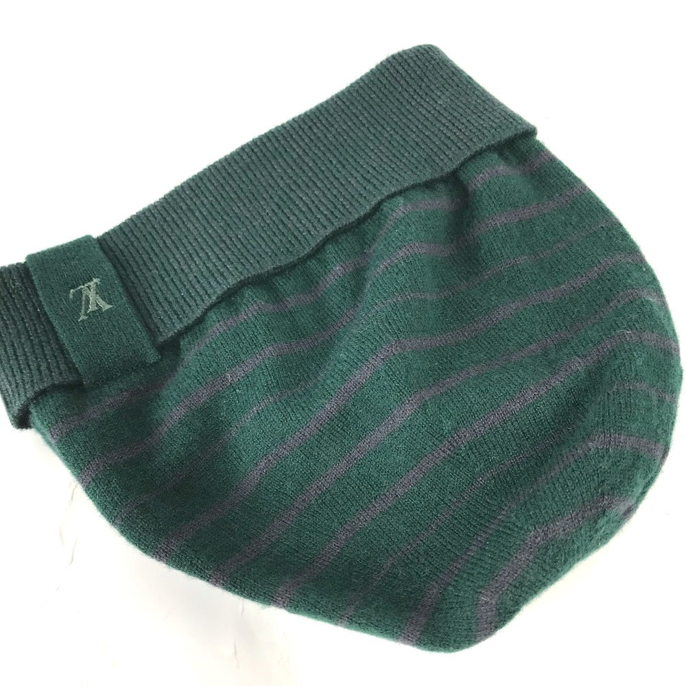 LOUIS VUITTON Knit hat Wool, Cashmere green LV logo border Women M