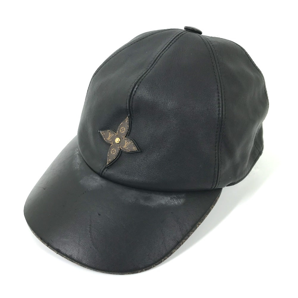 LOUIS VUITTON cap M76950 leather black Monogram Flower Cap Play L