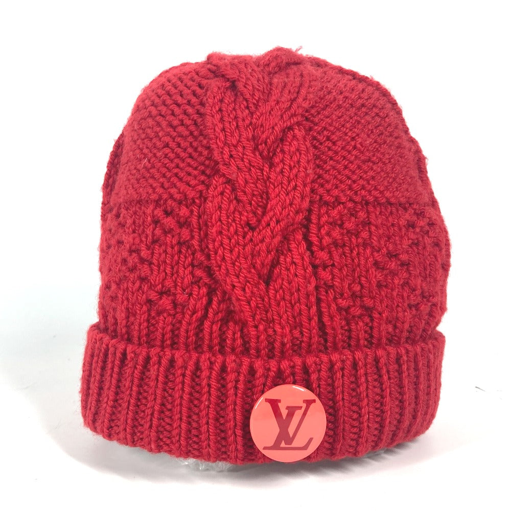 LOUIS VUITTON Knit hat wool Red With can badge Pone Constance Women