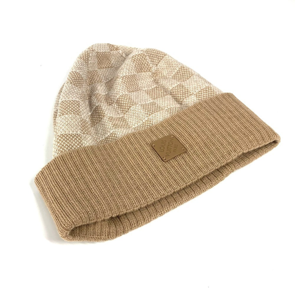 LOUIS VUITTON Knit hat M77984 wool beige Beanie Neo Petite Damier