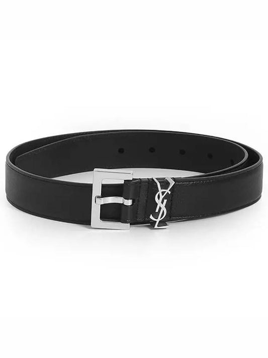 Luxury Saint Laurent Trending 2025 Square Buckle Monogram Leather Belt Black