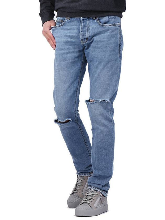 Luxury Saint Laurent Trending 2025 Destroyed Embroidered Logo Jeans Blue