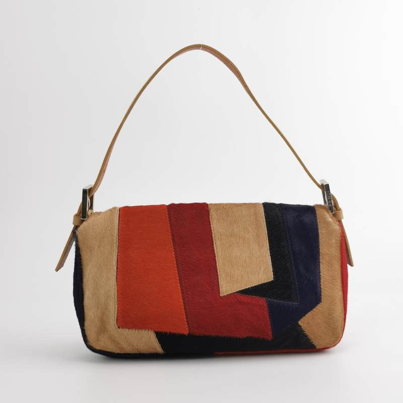 Fendi Baguette Pony-style Calfskin Leather Multicolor Abstract Geometric Patchwork