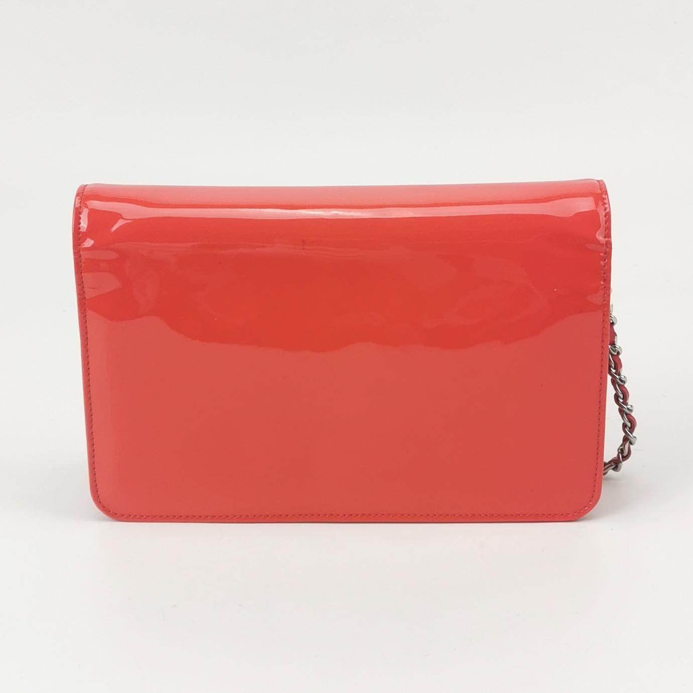 Chanel Wallet on Chain Classic Flap Coral Pink Patent Leather