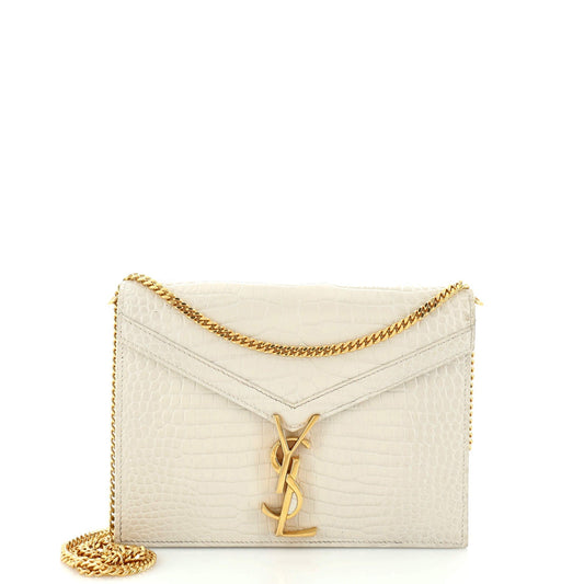 Luxury Saint Laurent Trending 2025 Cassandra Chain Shoulder Bag Crocodile Embossed Leather Small