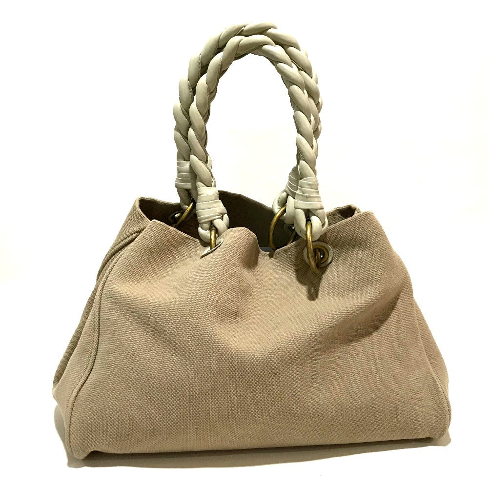 BOTTEGAVENETA Tote Bag 195976 Canvas / leather Beige x Ivory Shoulder Bag Braided handle Women