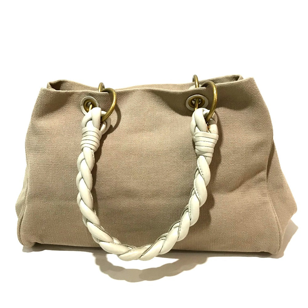 BOTTEGAVENETA Tote Bag 195976 Canvas / leather Beige x Ivory Shoulder Bag Braided handle Women