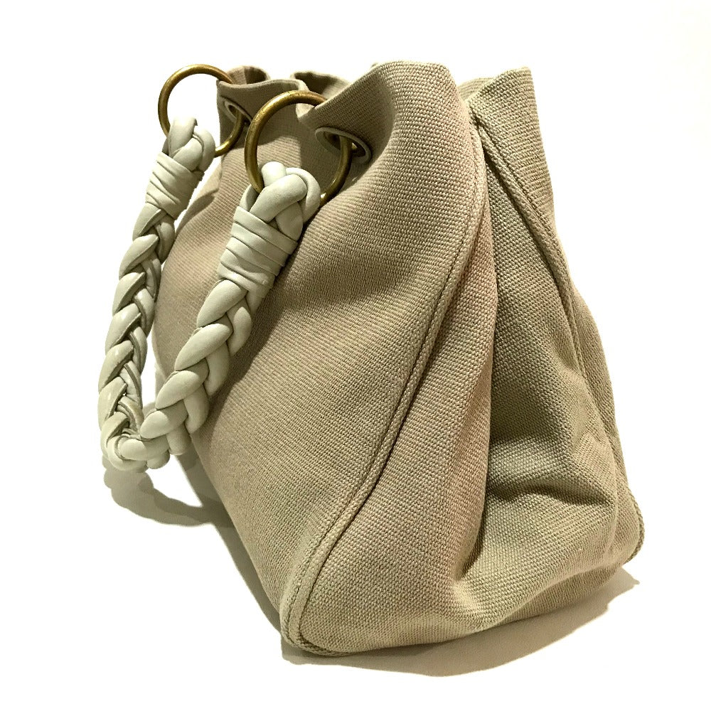 BOTTEGAVENETA Tote Bag 195976 Canvas / leather Beige x Ivory Shoulder Bag Braided handle Women