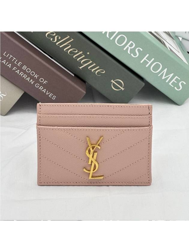 Luxury Saint Laurent Trending 2025 Gold Hardware Matelasse Caviar Leather Card Wallet Pale Pink