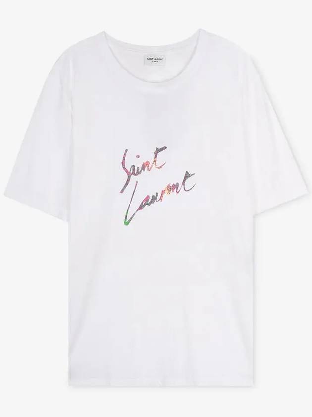 Luxury Saint Laurent Trending 2025 Men's Animal Pattern Logo Short Sleeve T-Shirt White