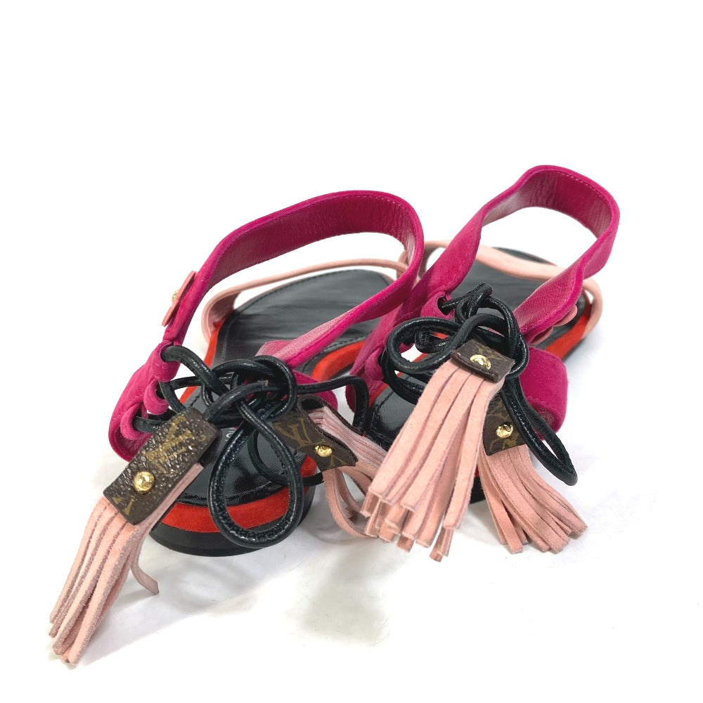 LOUIS VUITTON Sandals Model number unknown Leather, Suede pink Monogram flower tassel fringe Women 35 1/2