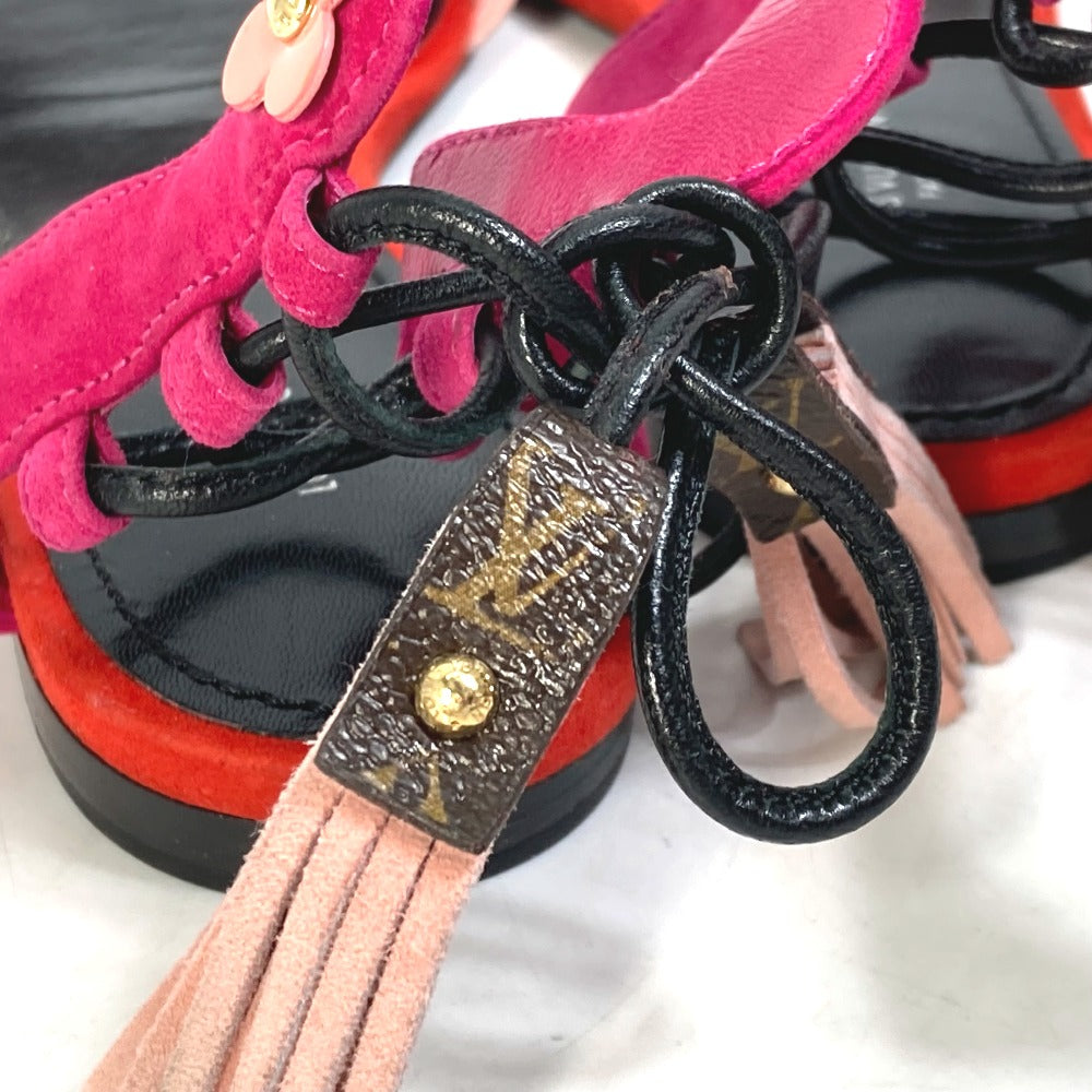 LOUIS VUITTON Sandals Model number unknown Leather, Suede pink Monogram flower tassel fringe Women 35 1/2