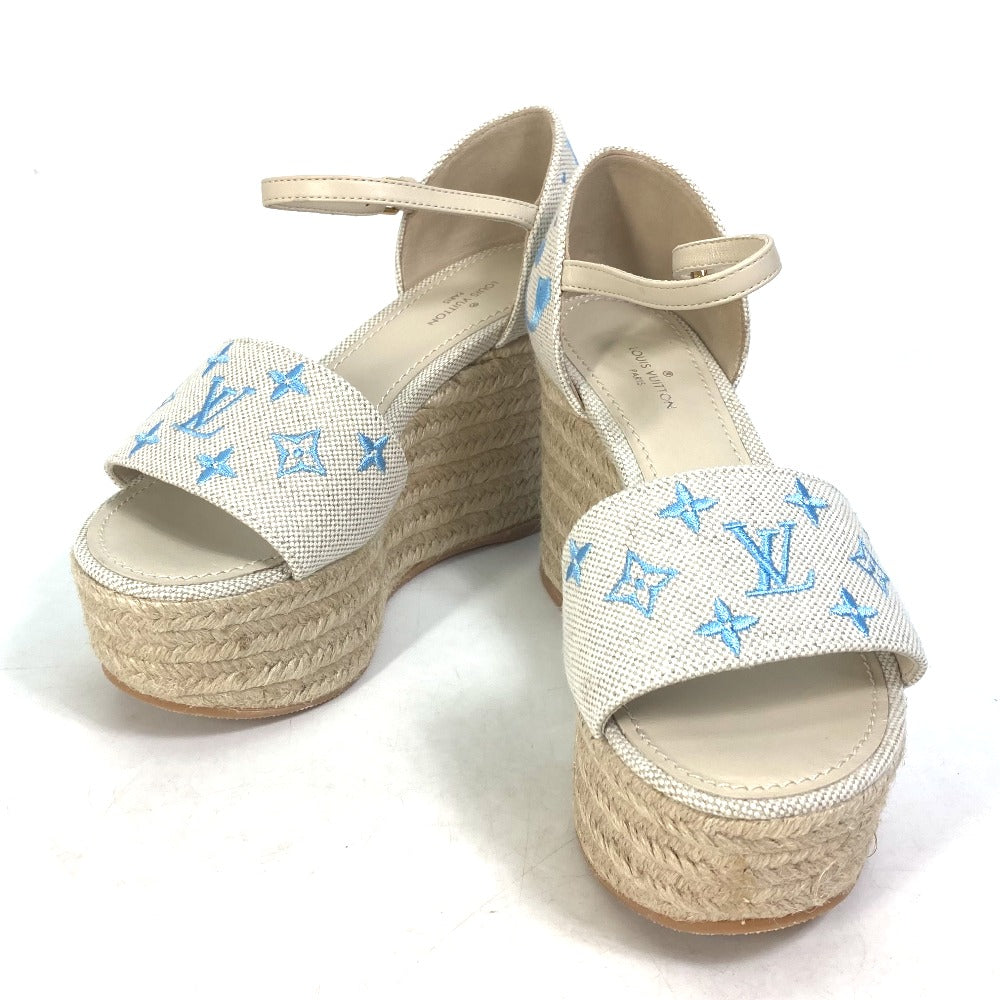 LOUIS VUITTON Sandals Leather / canvas blue Starboard Lines With strap Women 34.5