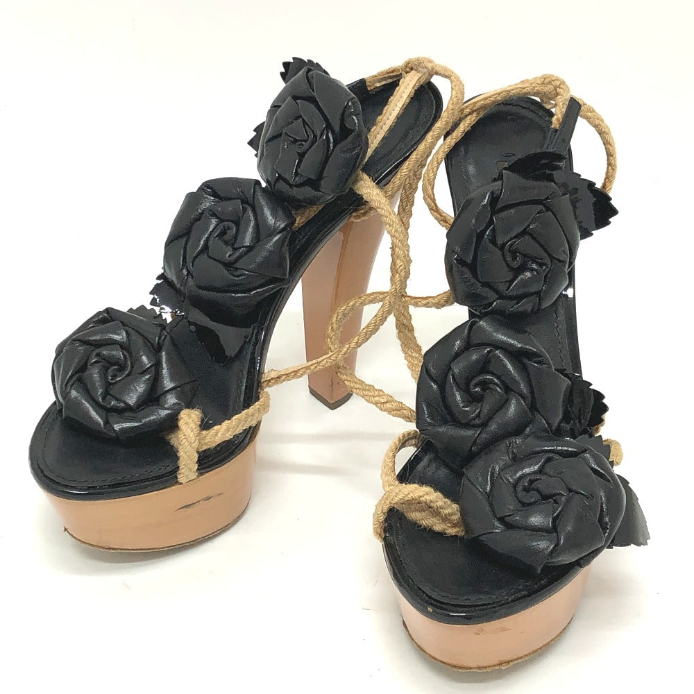 LOUIS VUITTON Sandals NL1009 leather black Flower corsage 37