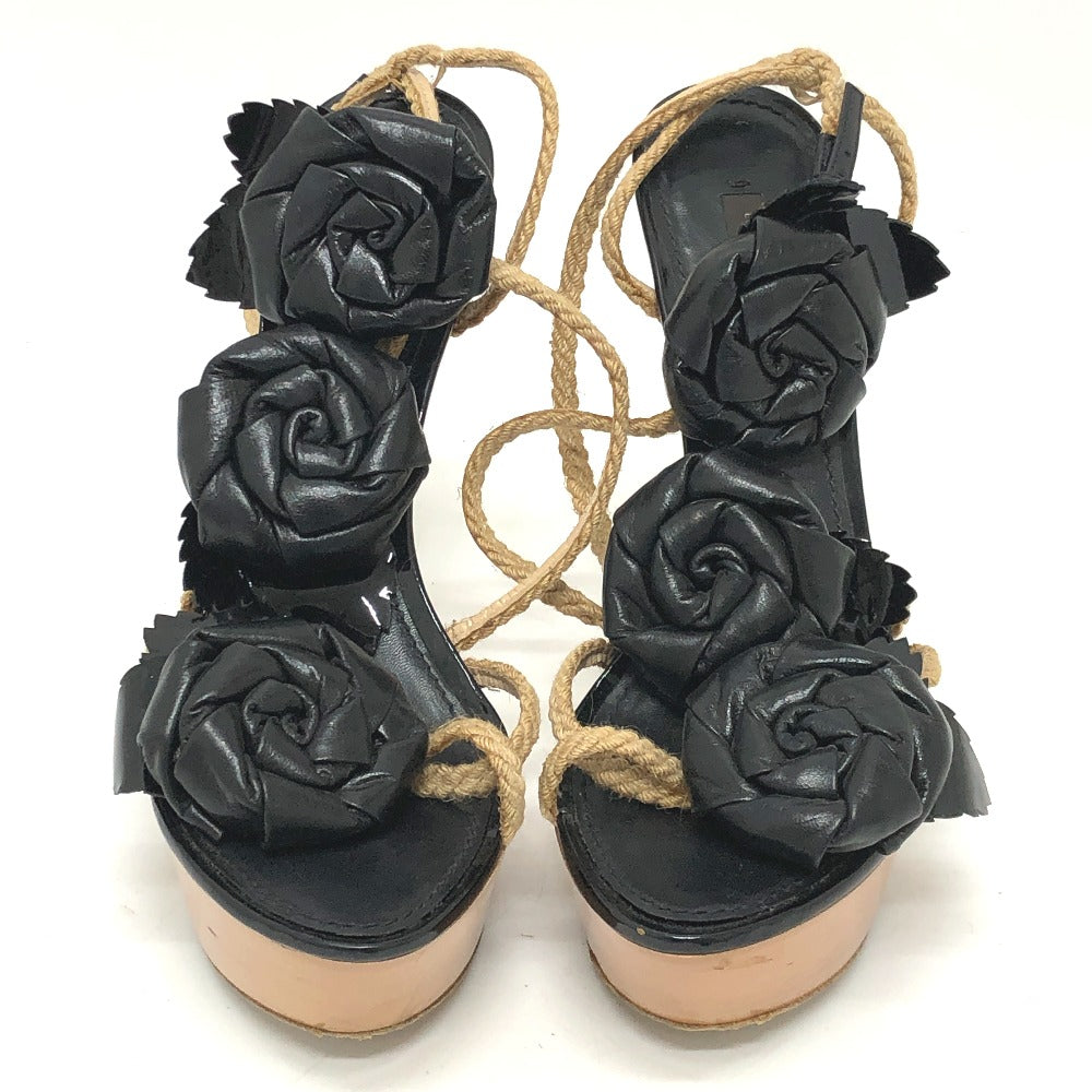 LOUIS VUITTON Sandals NL1009 leather black Flower corsage 37