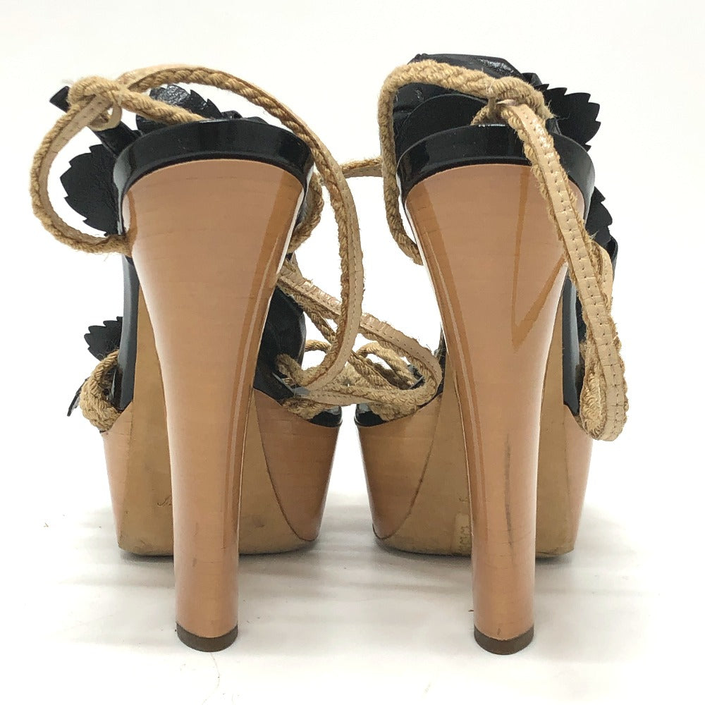 LOUIS VUITTON Sandals NL1009 leather black Flower corsage 37