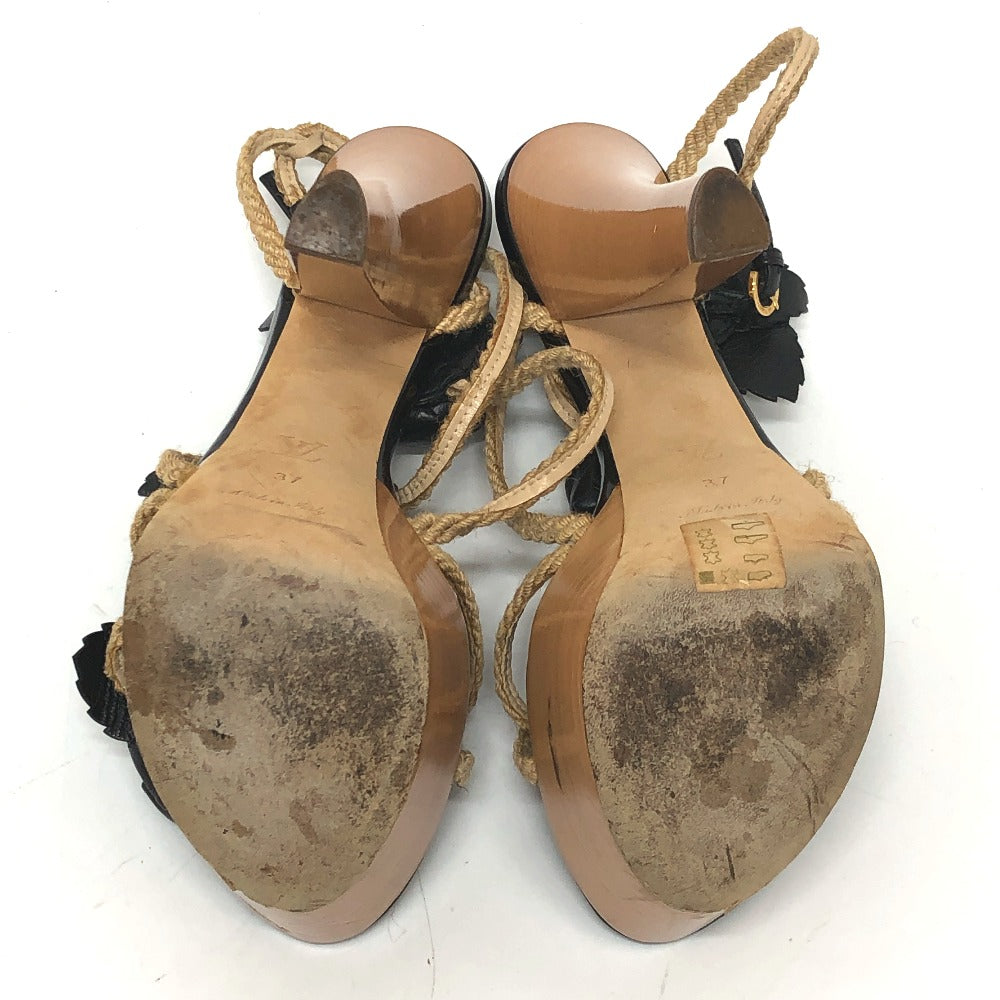 LOUIS VUITTON Sandals NL1009 leather black Flower corsage 37