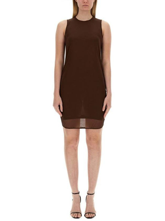 Luxury Saint Laurent Trending 2025 Sleeveless Tulle Short Dress Brown
