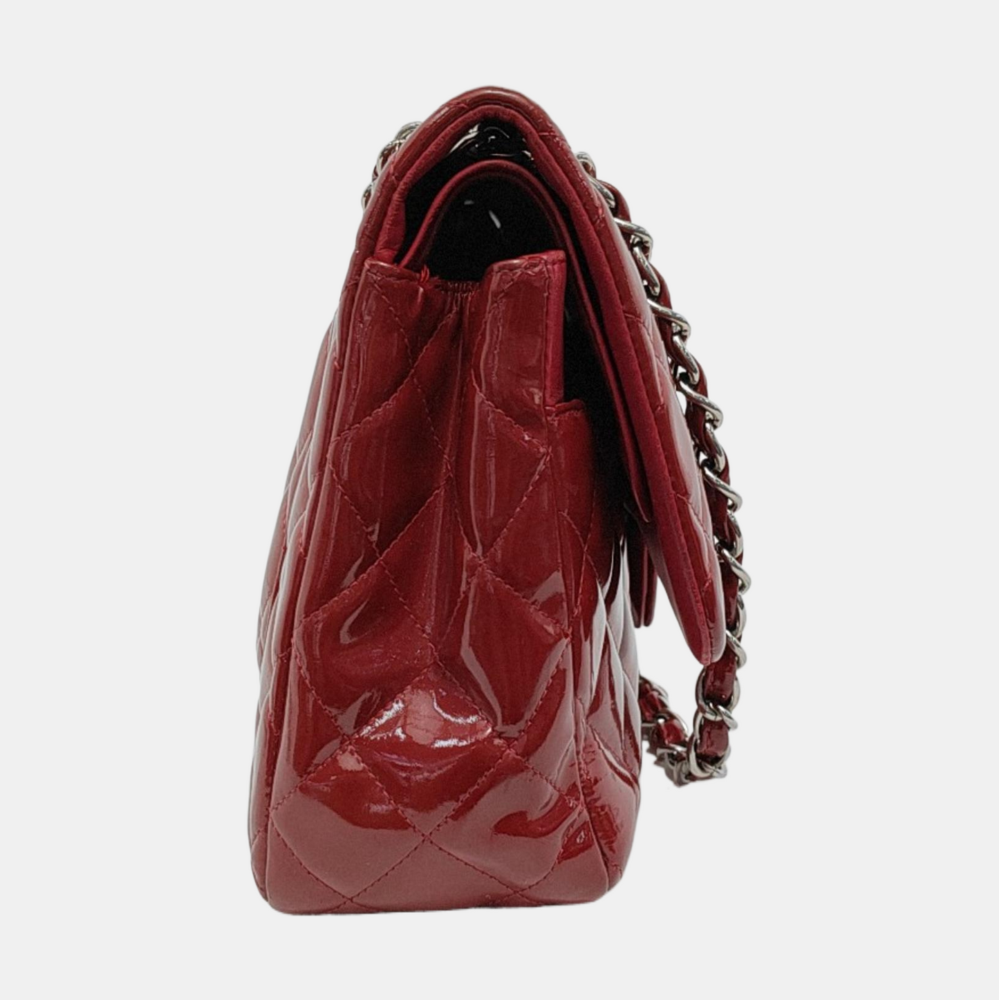 Chanel Classic Flap Jumbo Red Patent Leather Double Flap Silver Hardware