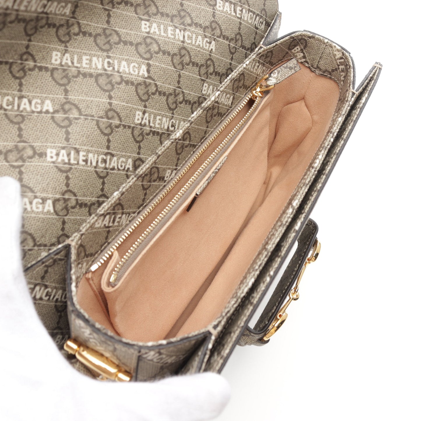 GUCCI GUCCI * Luxury Balenciaga Trending 2025 Horsebit 1955 Shoulder bag PVC Beige Dark brown White