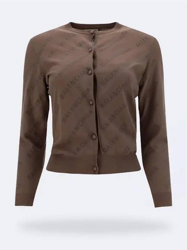 Luxury Balenciaga Trending 2025 All-Over Logo Print Cotton Crop Cardigan Beige
